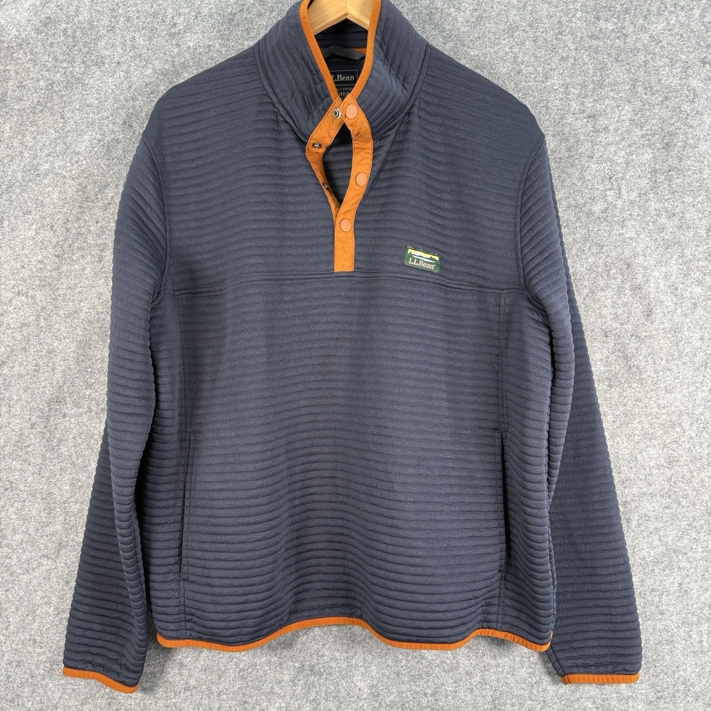 L.L. Bean Men's Navy Crewneck Sweater with Orange Trim